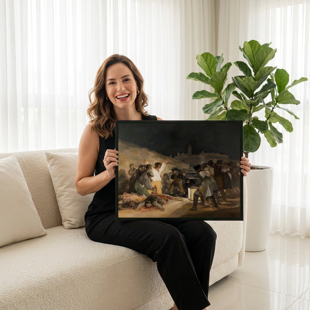 Quadro Decorativo O Três de Maio de 1808 - Goya | modelo apresentando o quadro emoldurado