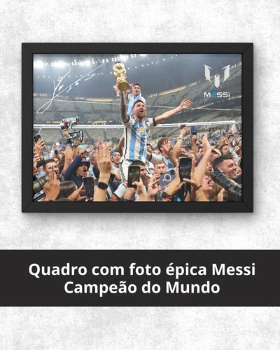 Quadro Messi Campeão Do Mundo -foto Épica Emoldurada C Vidro