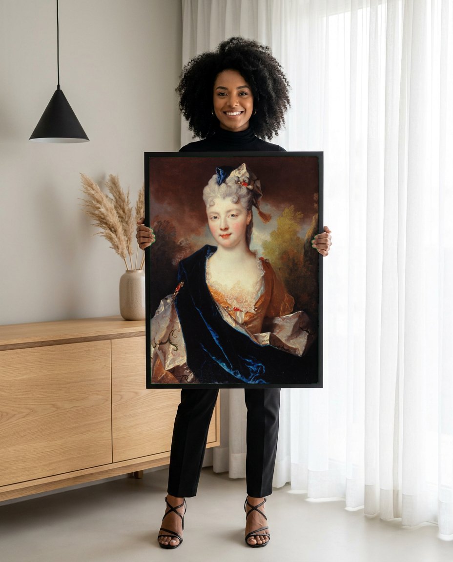 Quadro Decorativo Retrato de Dama - Nicolas de Largillière | modelo apresentando o quadro emoldurado