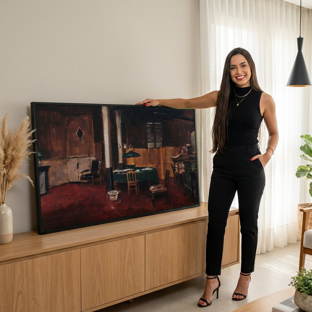 Quadro Decorativo 'O Escritório' - Jean Béraud | modelo apresentando o quadro emoldurado
