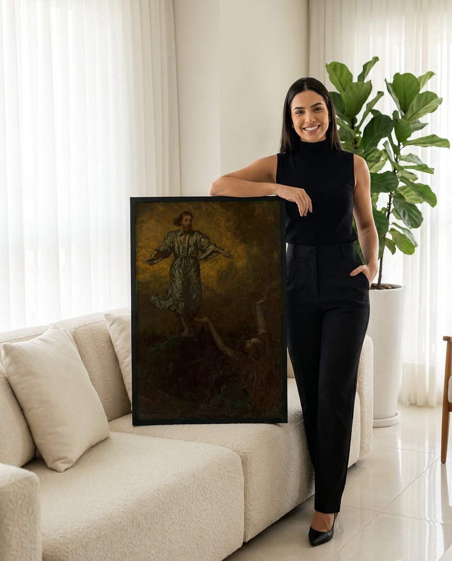 Quadro Decorativo A Ressurreição de Lázaro - Hans Thoma | modelo apresentando o quadro emoldurado