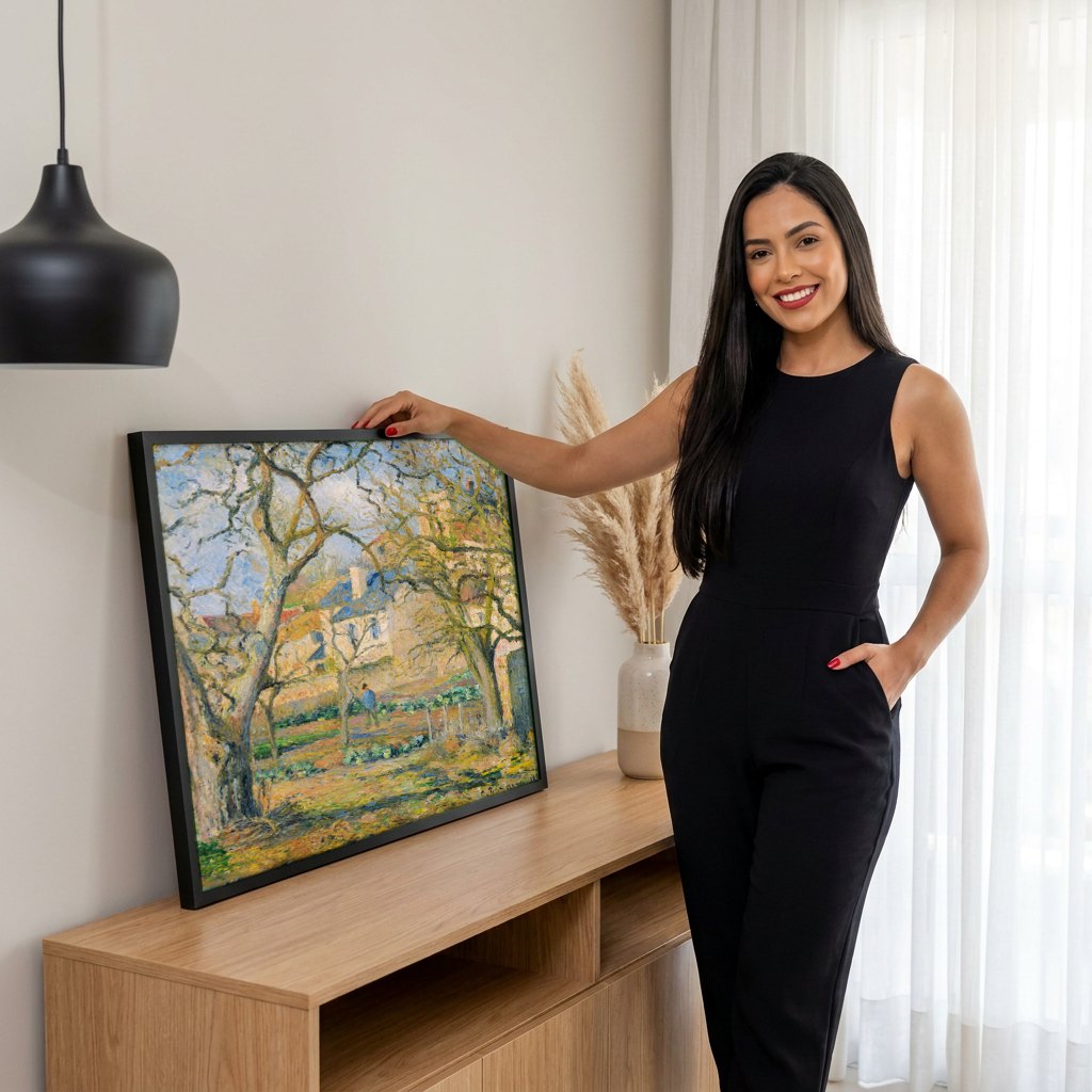 Quadro Decorativo Jardins de Pontoise - Camille Pissarro | modelo apresentando o quadro emoldurado