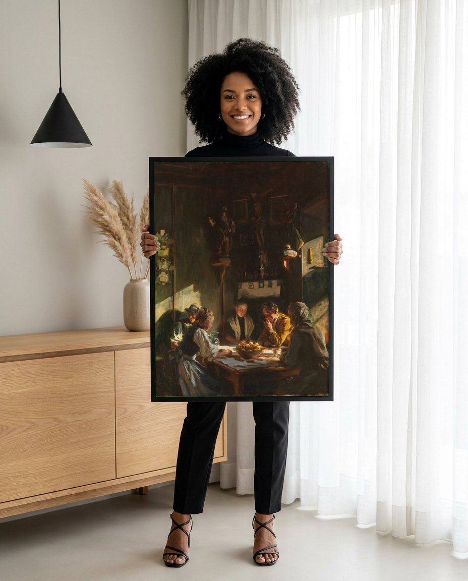 Quadro Decorativo A Refeição da Família - John Singer Sargent | modelo apresentando o quadro emoldurado