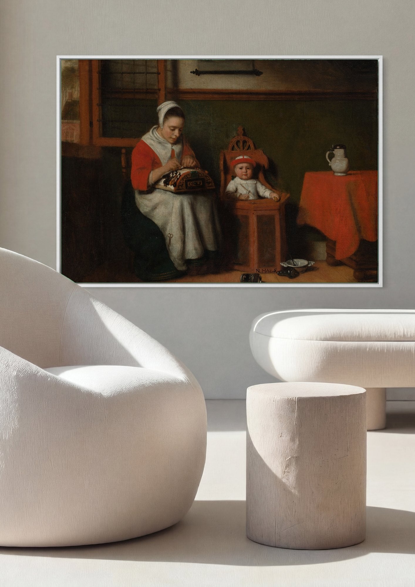 Quadro Decorativo A Fazedor de Renda e a Criança - Nicolaes Maes | quadro emoldurado na parede