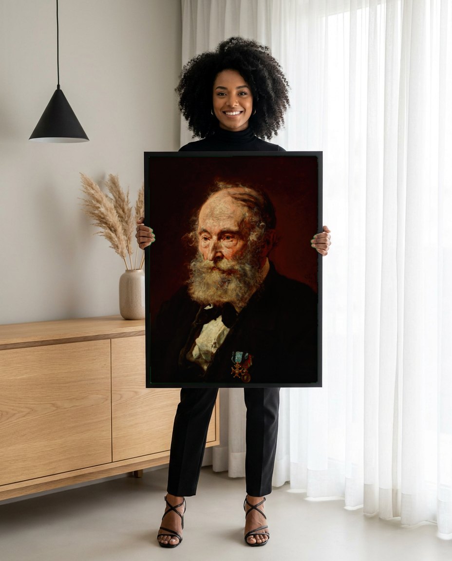 Quadro Decorativo Retrato de um Homem - Jan Matejko | modelo apresentando o quadro emoldurado