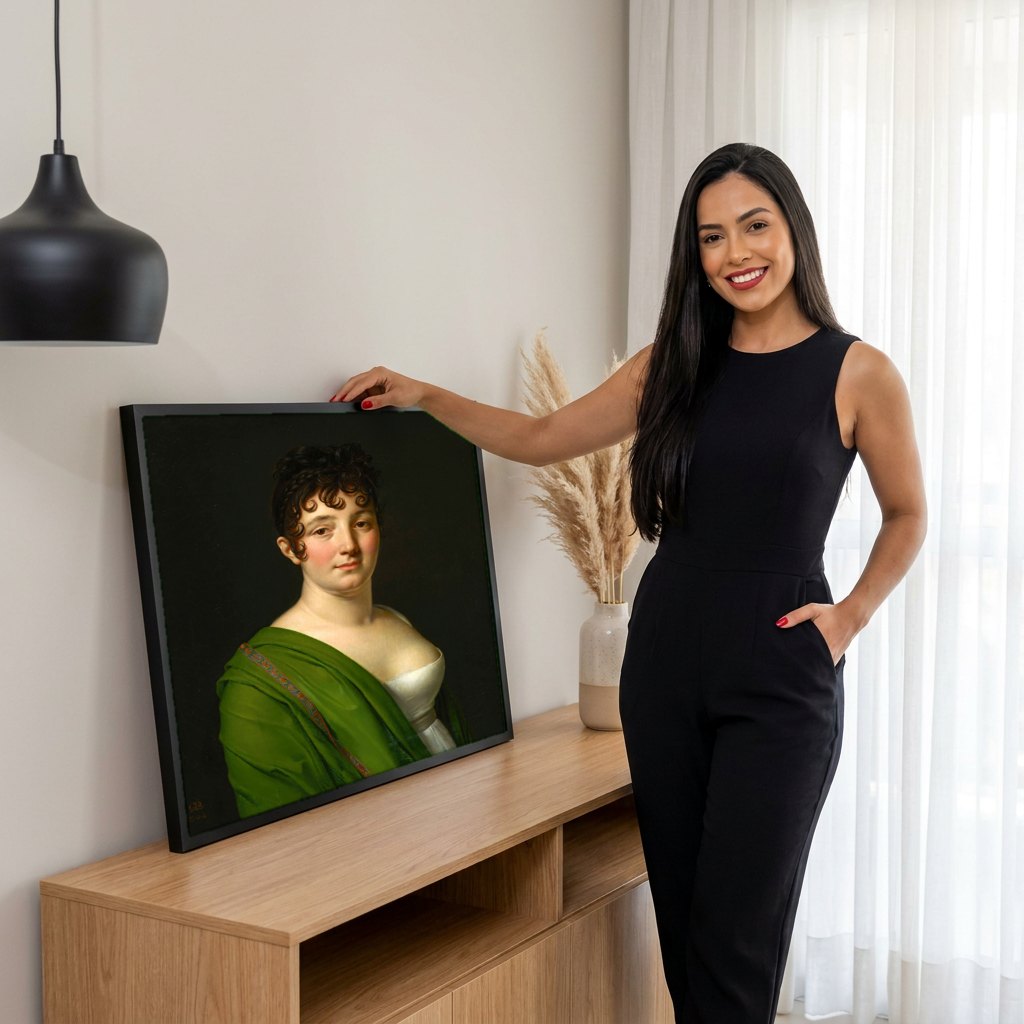 Quadro Decorativo Retrato de Madame Récamier - Anne-Louis Girodet | modelo apresentando o quadro emoldurado