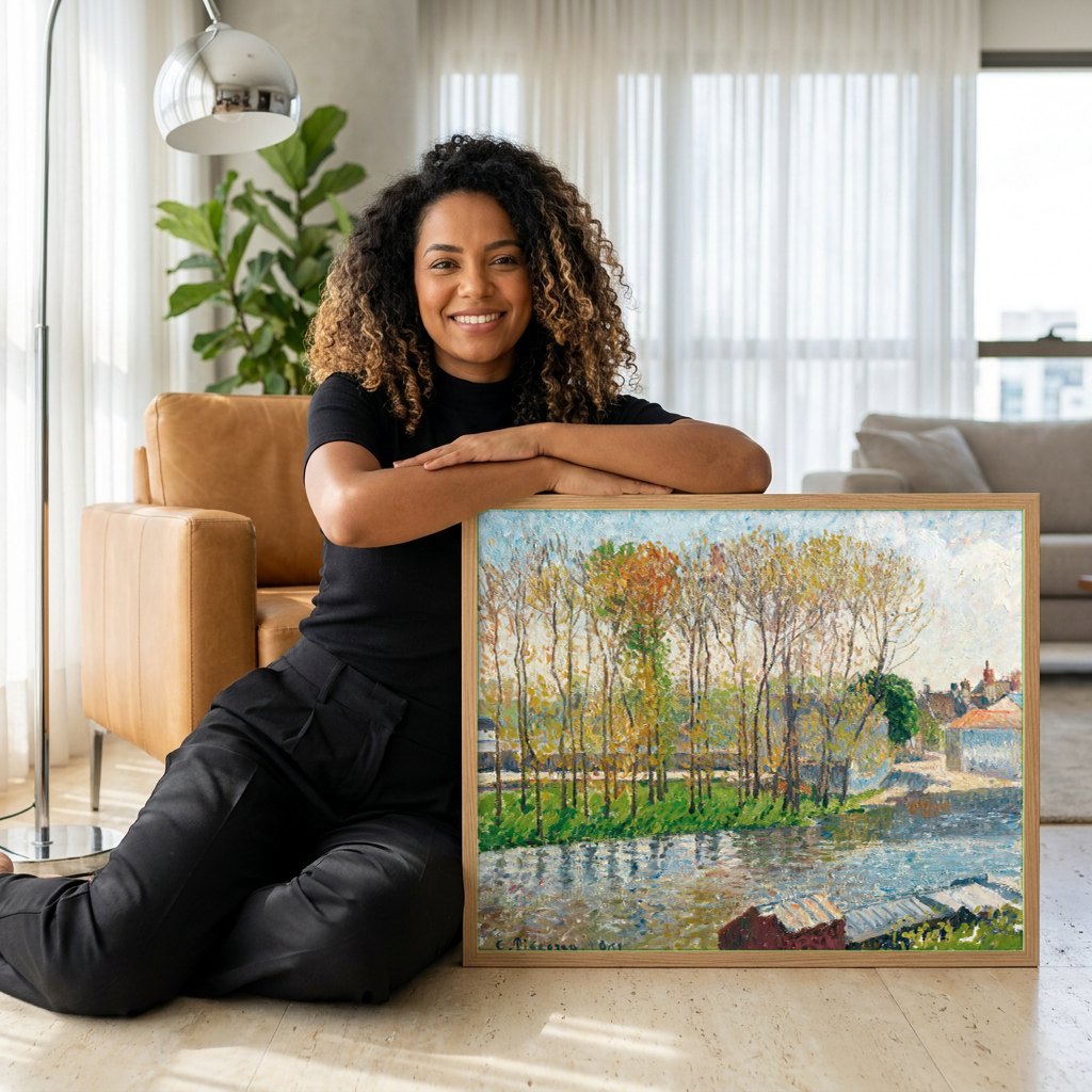 Quadro Decorativo Paisagem Outonal - Pissarro | modelo apresentando o quadro emoldurado