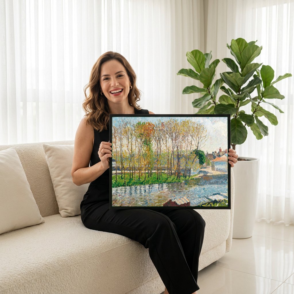 Quadro Decorativo Paisagem Outonal - Pissarro | modelo apresentando o quadro emoldurado