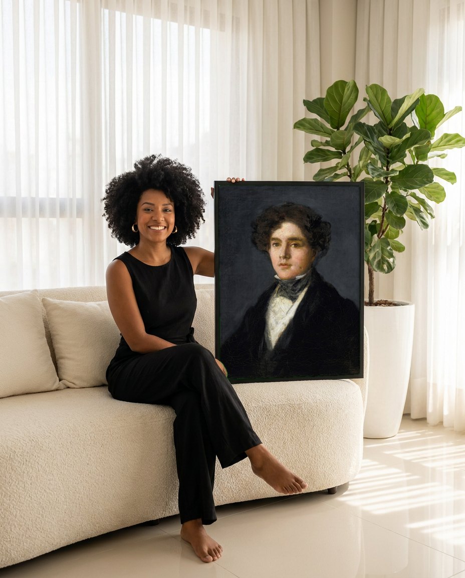 Quadro Decorativo Retrato de Jovem - Goya | modelo apresentando o quadro emoldurado