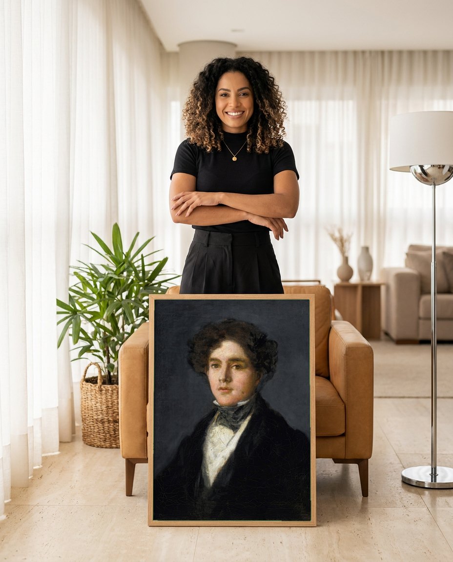 Quadro Decorativo Retrato de Jovem - Goya | modelo apresentando o quadro emoldurado
