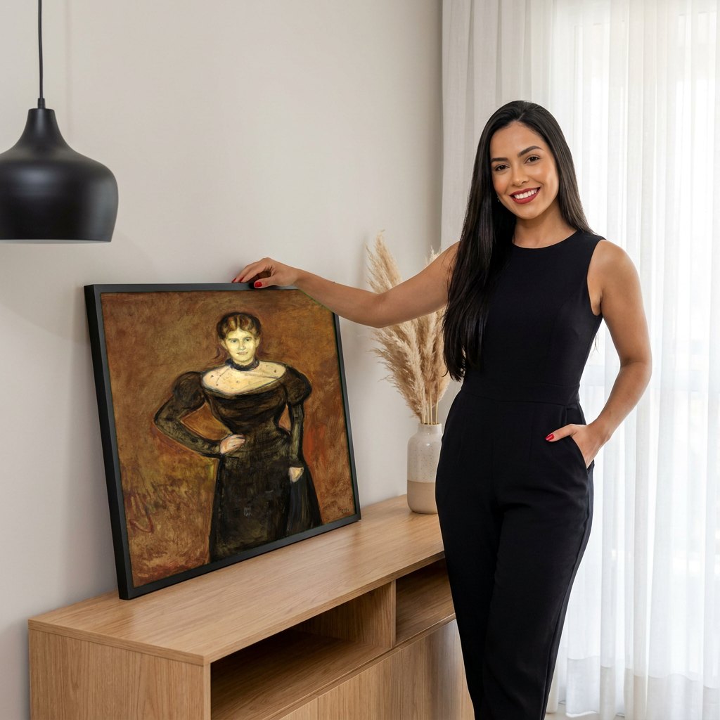 Quadro Decorativo Retrato de Mulher - Edvard Munch | modelo apresentando o quadro emoldurado