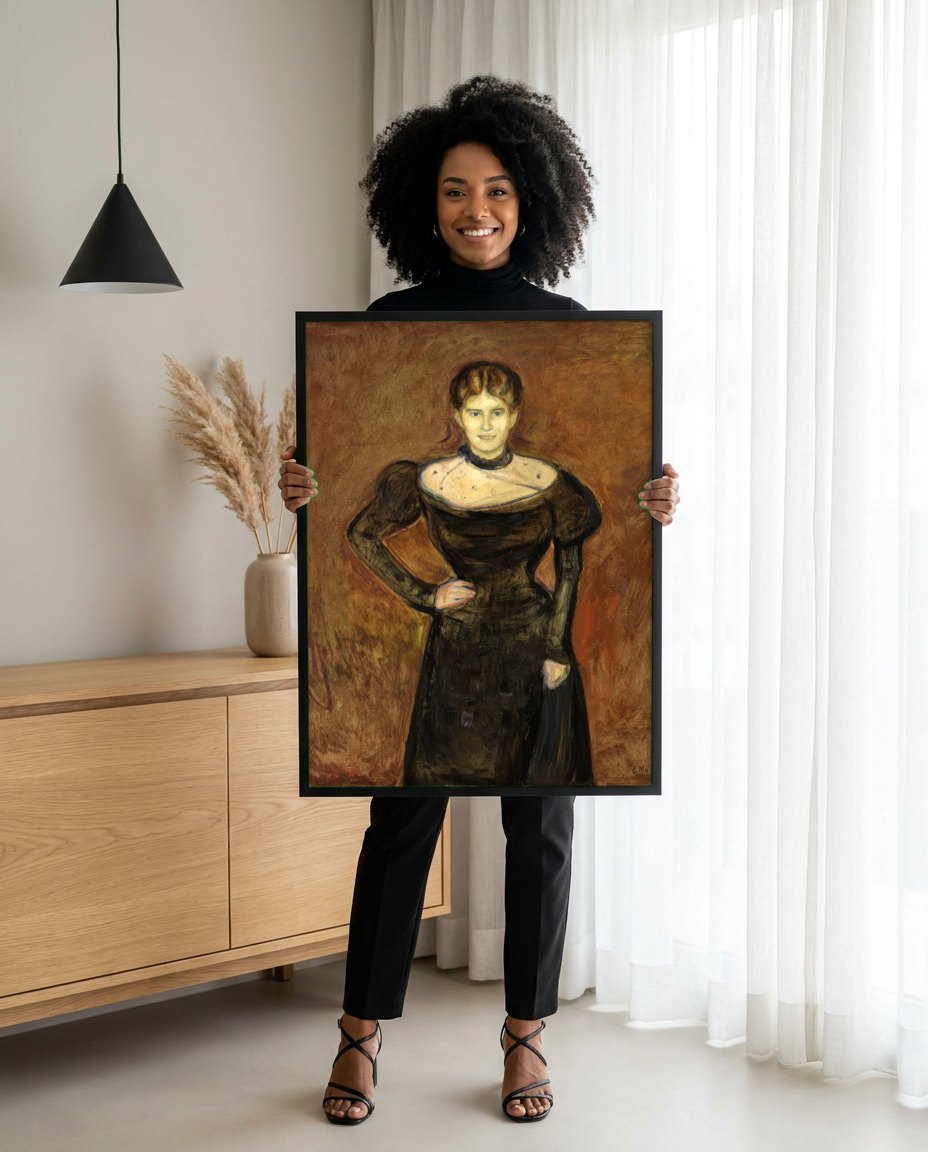 Quadro Decorativo Retrato de Mulher - Edvard Munch | modelo apresentando o quadro emoldurado