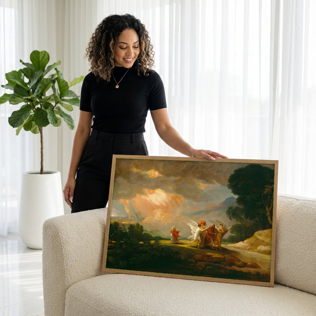 Quadro Decorativo A Destruição de Sodoma e Gomorra - Benjamin West | modelo apresentando o quadro emoldurado