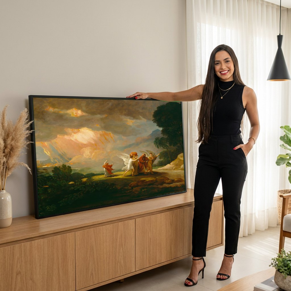 Quadro Decorativo A Destruição de Sodoma e Gomorra - Benjamin West | modelo apresentando o quadro emoldurado