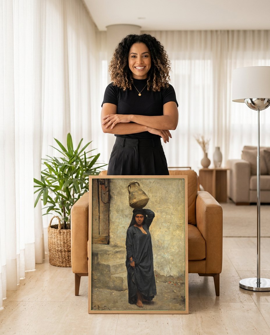 Quadro Decorativo A Carregadora de Água - Deutsch | modelo apresentando o quadro emoldurado