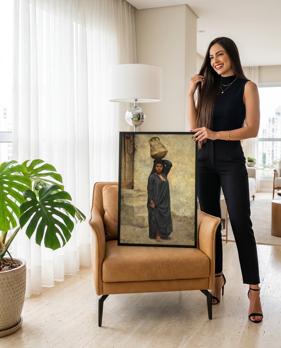 Quadro Decorativo A Carregadora de Água - Deutsch | modelo apresentando o quadro emoldurado