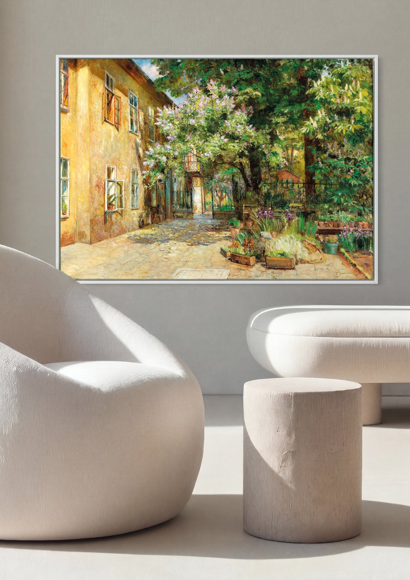 Quadro Decorativo Pátio Florido e Ensolarado - Marie Egner | quadro emoldurado na parede
