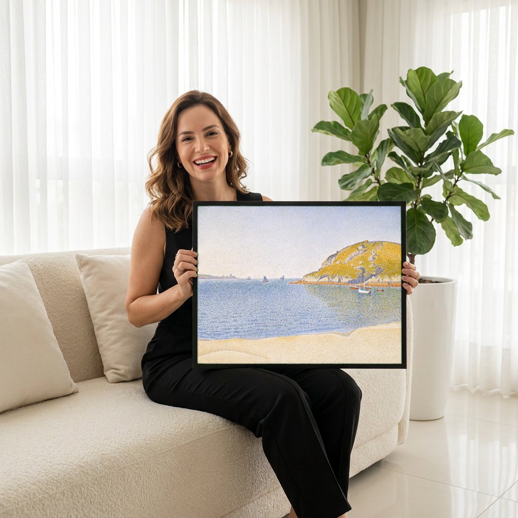 Quadro Decorativo Porto de Saint-Cast – Paul Signac | modelo apresentando o quadro emoldurado