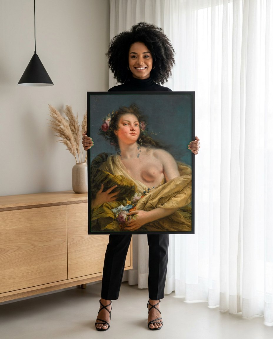 Quadro Decorativo Alegoria da Primavera - Tiepolo | modelo apresentando o quadro emoldurado