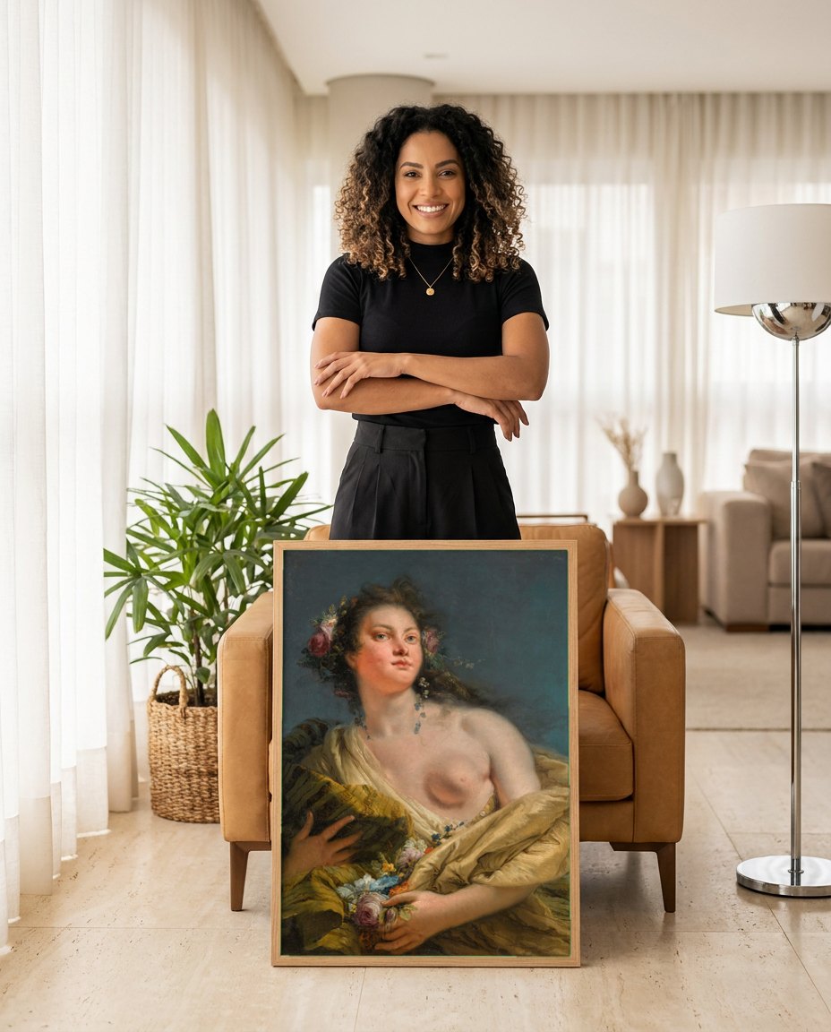 Quadro Decorativo Alegoria da Primavera - Tiepolo | modelo apresentando o quadro emoldurado
