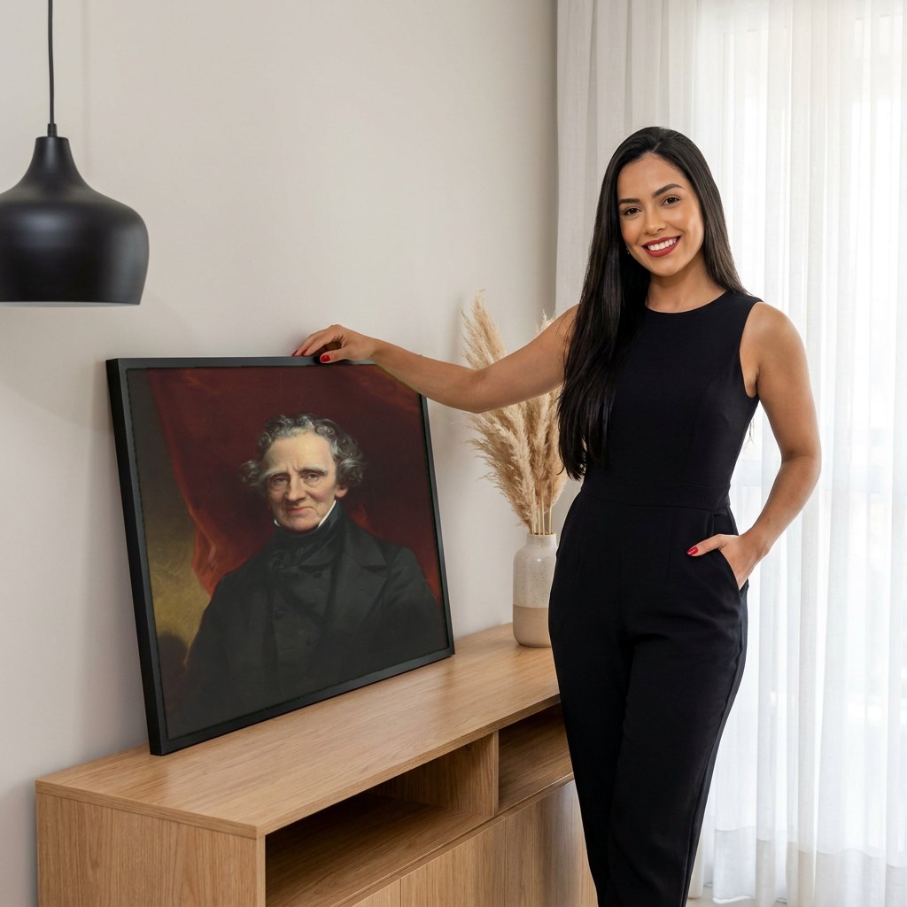 Quadro Decorativo: Retrato de Homem - Thomas Sully | modelo apresentando o quadro emoldurado