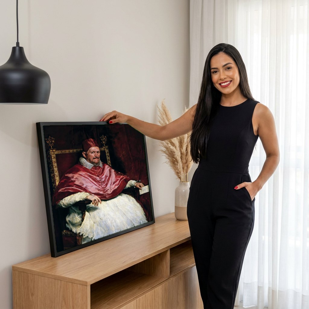 Quadro Decorativo Inocêncio X - Diego Velázquez | modelo apresentando o quadro emoldurado