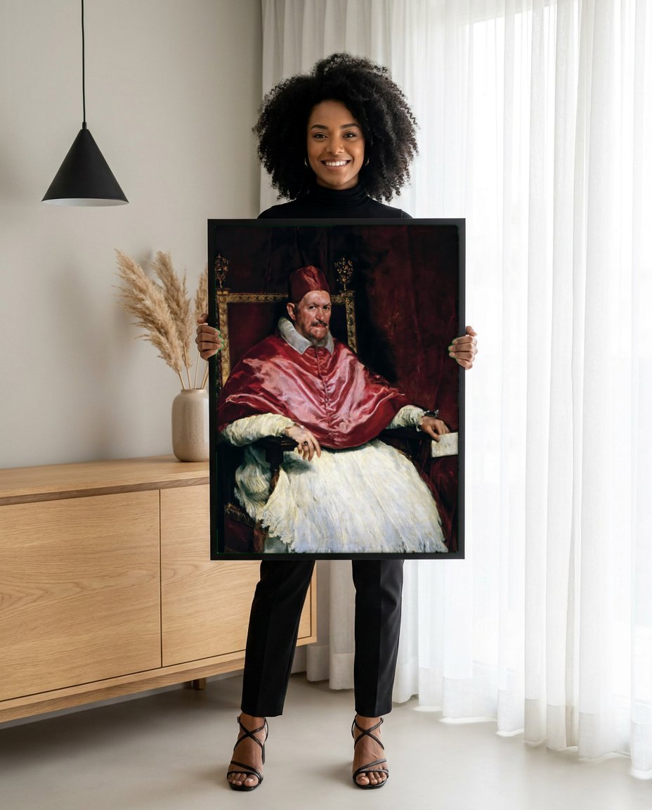 Quadro Decorativo Inocêncio X - Diego Velázquez | modelo apresentando o quadro emoldurado