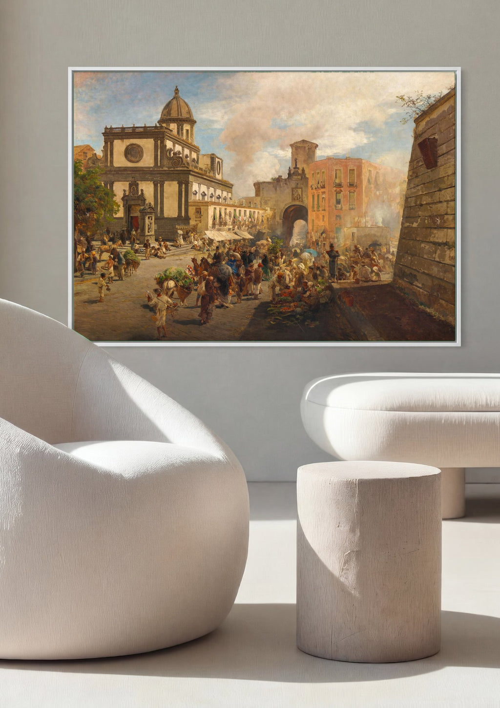 Quadro Decorativo Mercado Vibrante em Nápoles - Oswald Achenbach | quadro emoldurado na parede