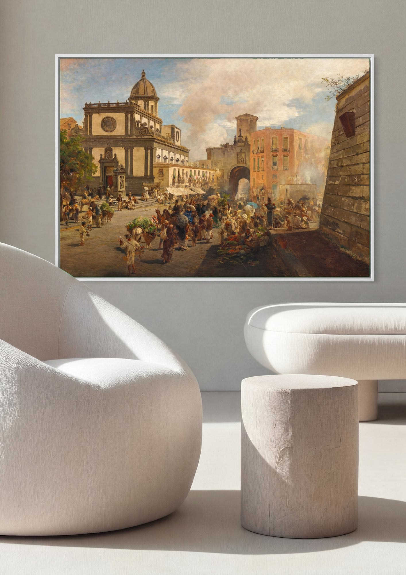 Quadro Decorativo Mercado Vibrante em Nápoles - Oswald Achenbach | quadro emoldurado na parede