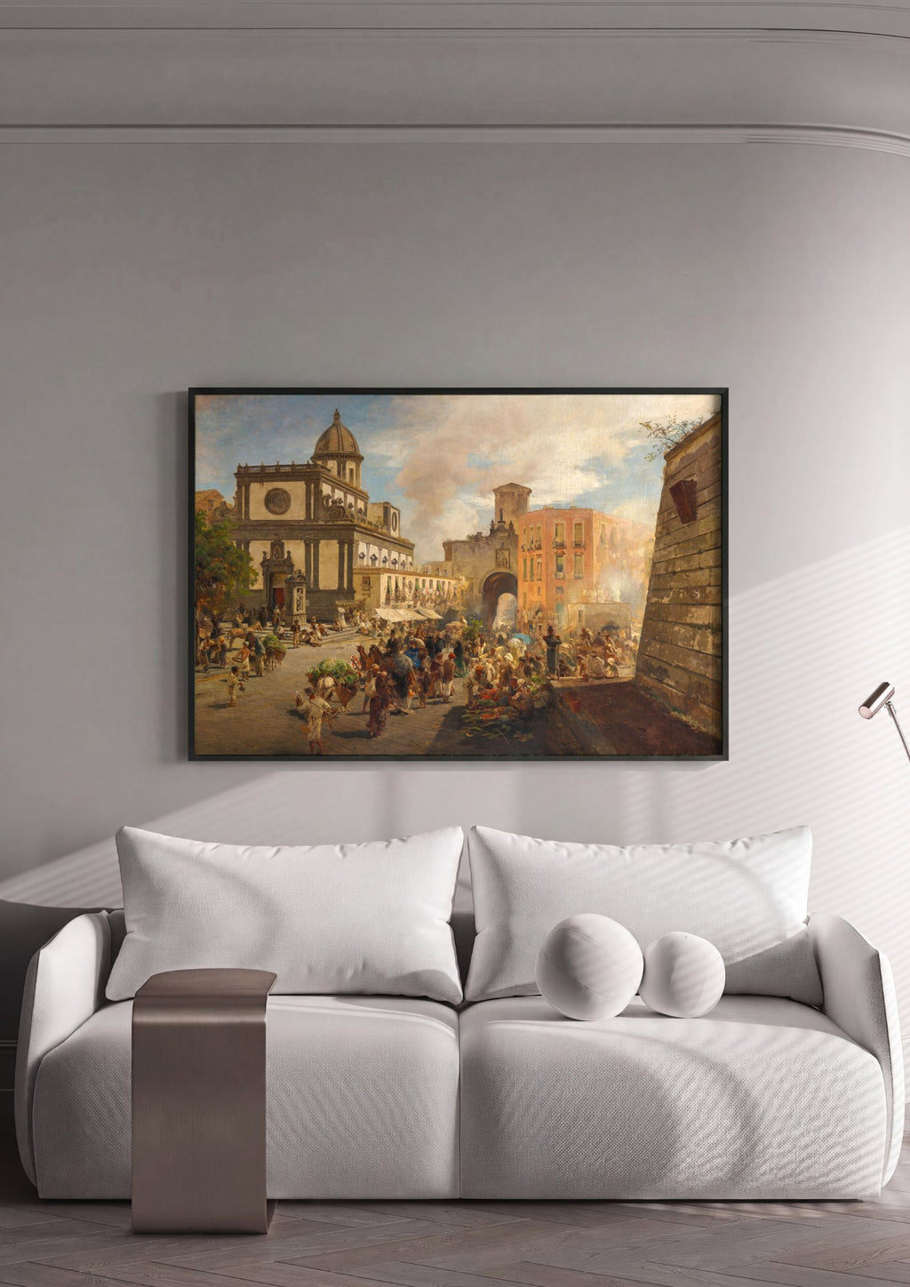 Quadro Decorativo Mercado Vibrante em Nápoles - Oswald Achenbach | quadro emoldurado na parede