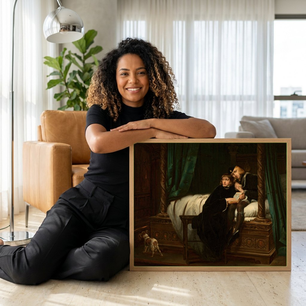 Quadro Decorativo Os Dois Irmãos (ou Eduardo V e Duque de York) - Simmler | modelo apresentando o quadro emoldurado