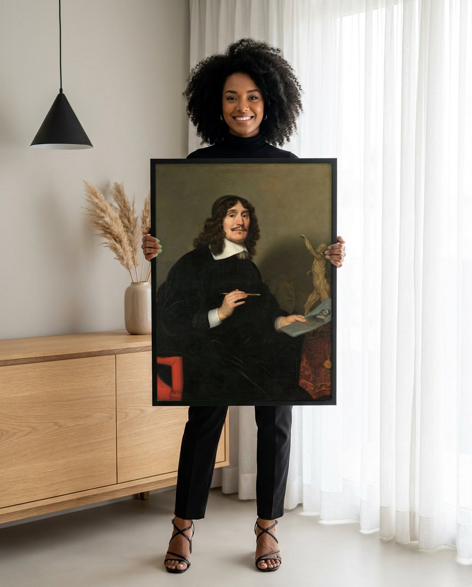 Quadro Decorativo Retrato de um Artista - Honthorst | modelo apresentando o quadro emoldurado
