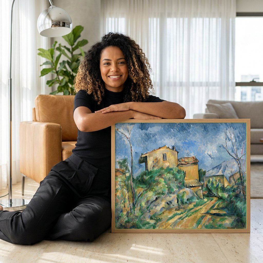 Quadro Decorativo Casas na Provença - Cézanne | modelo apresentando o quadro emoldurado