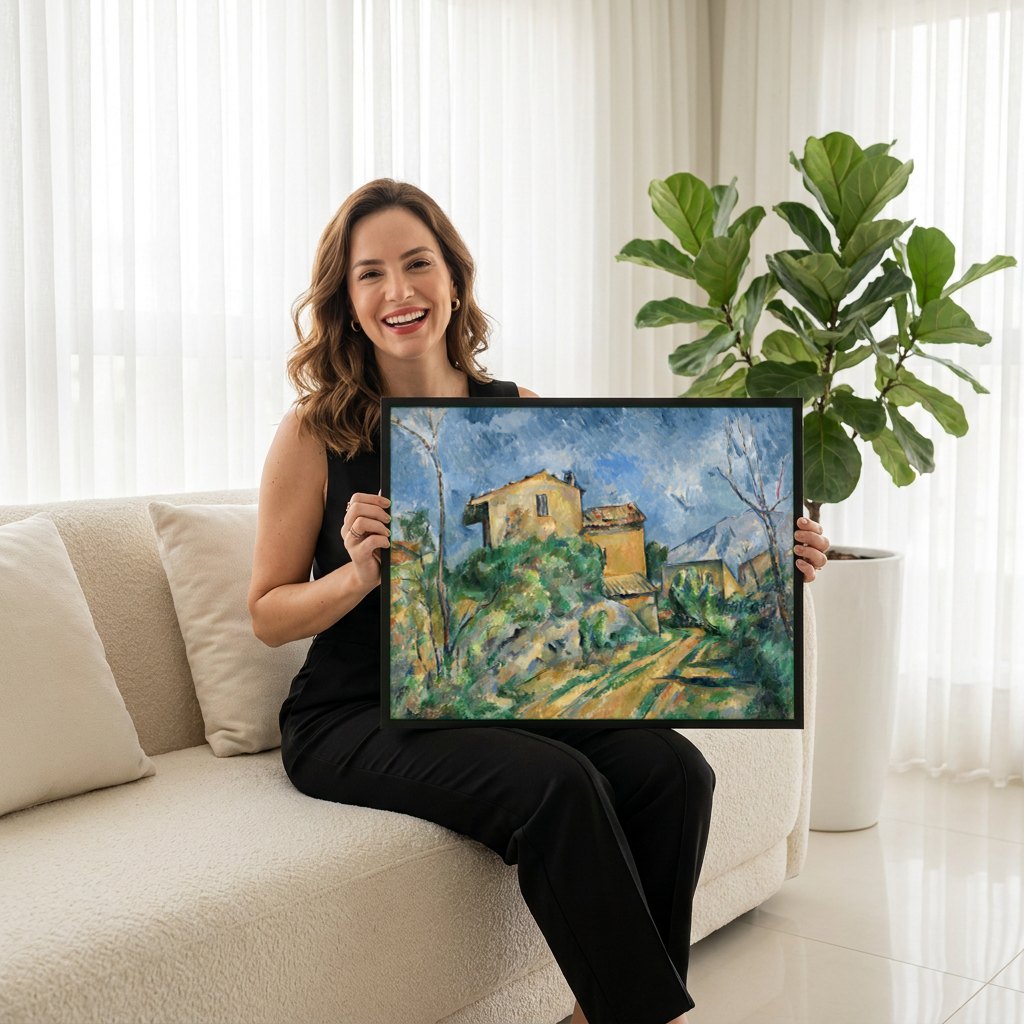 Quadro Decorativo Casas na Provença - Cézanne | modelo apresentando o quadro emoldurado