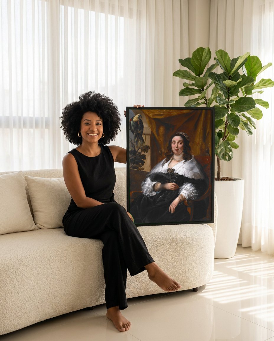 Quadro Decorativo Retrato de uma Dama - Jacob Jordaens | modelo apresentando o quadro emoldurado