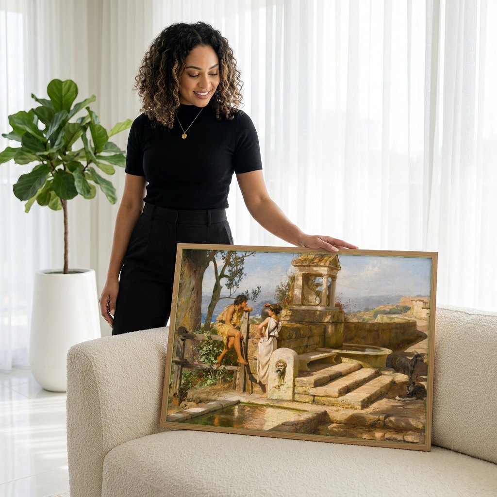 Quadro Decorativo A Fonte - Henryk Siemiradzki | modelo apresentando o quadro emoldurado