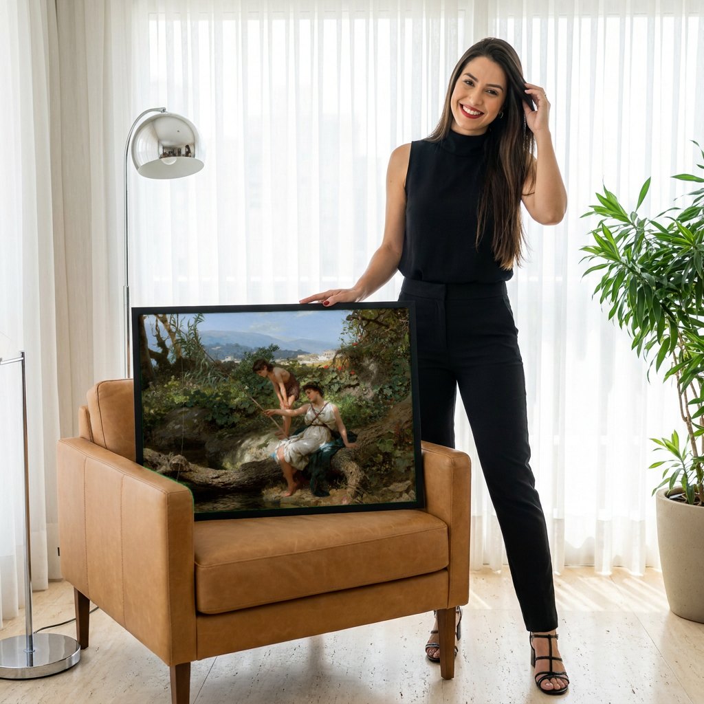 Quadro Decorativo A Pesca - Henryk Siemiradzki | modelo apresentando o quadro emoldurado