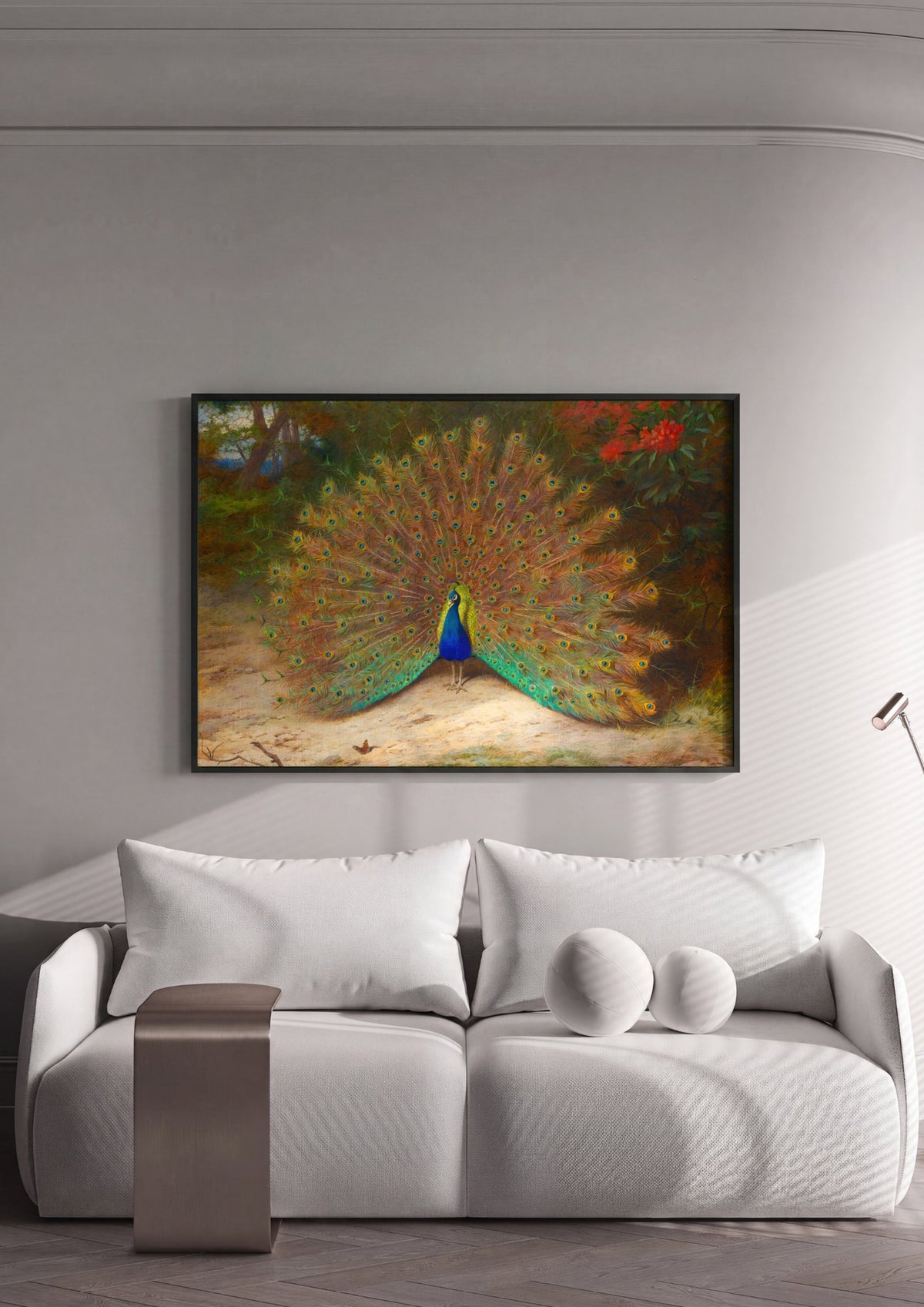 Quadro Decorativo Pavão Exibindo a Cauda - Archibald Thorburn | quadro emoldurado na parede
