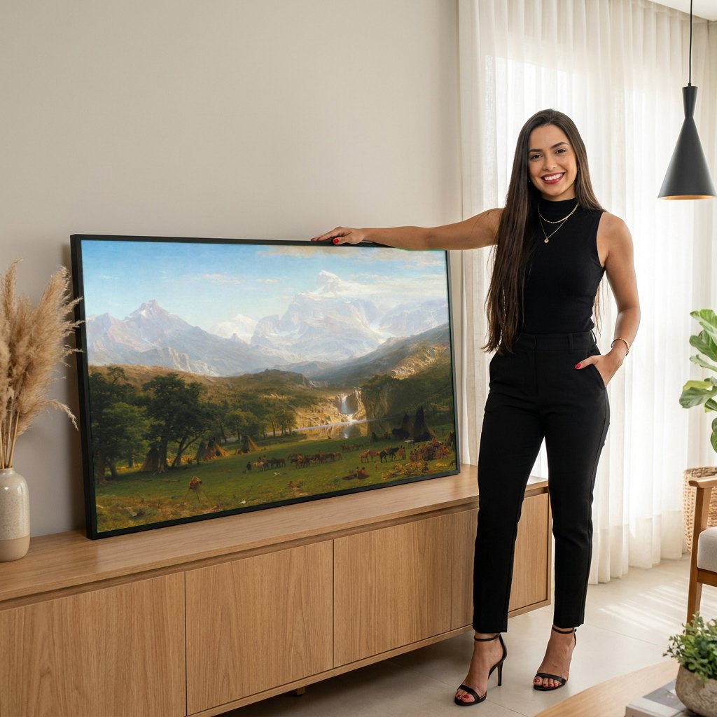 Quadro Decorativo 'The Rocky Mountains, Lander's Peak' - Albert Bierstadt | modelo apresentando o quadro emoldurado