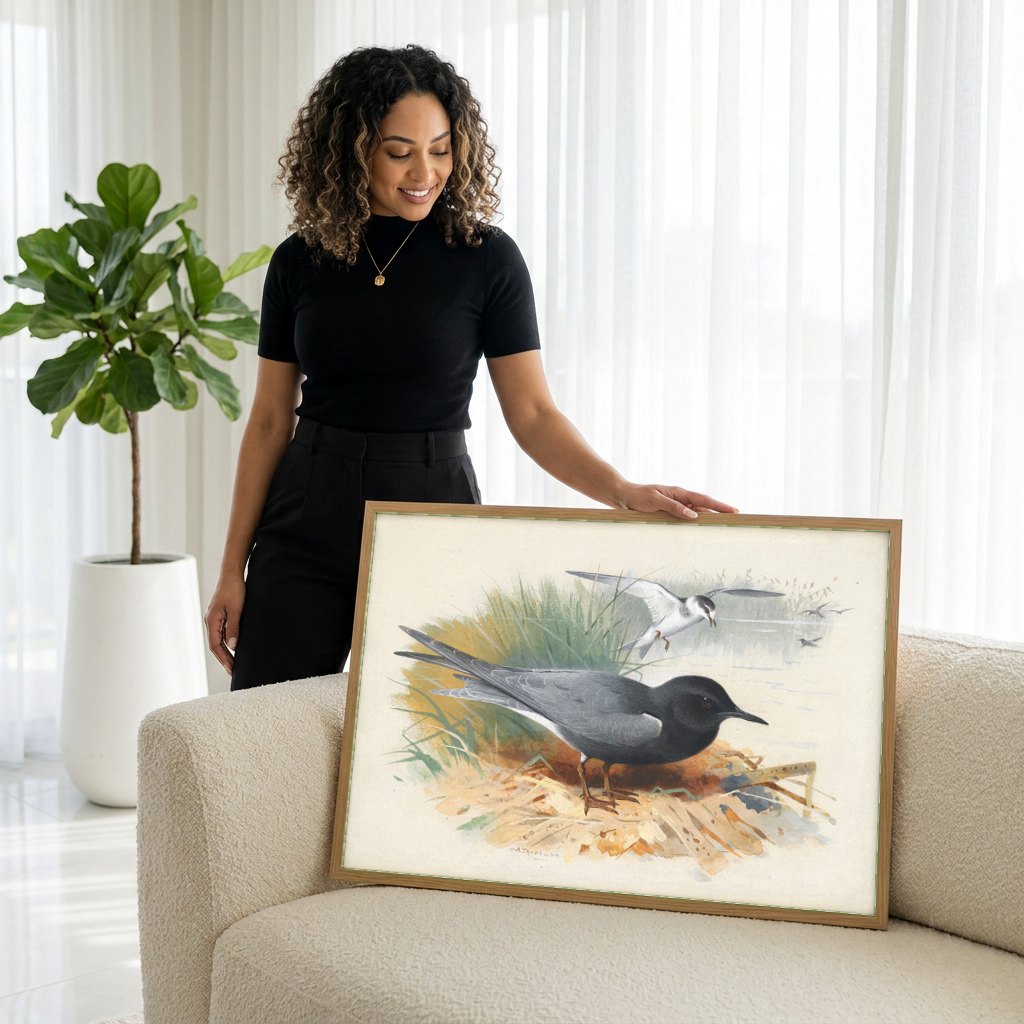 Quadro Decorativo Aves Aquáticas - Archibald Thorburn | modelo apresentando o quadro emoldurado