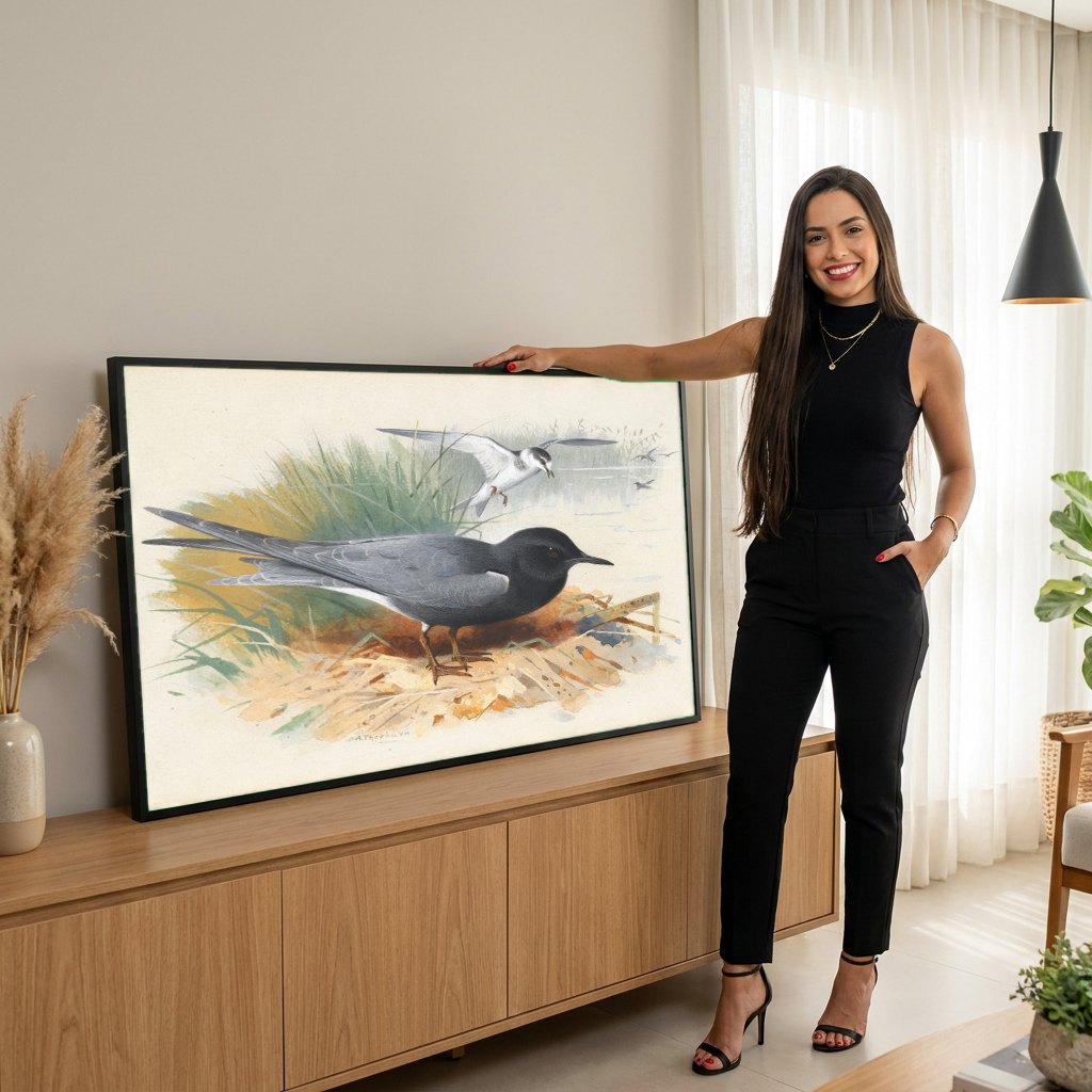 Quadro Decorativo Aves Aquáticas - Archibald Thorburn | modelo apresentando o quadro emoldurado