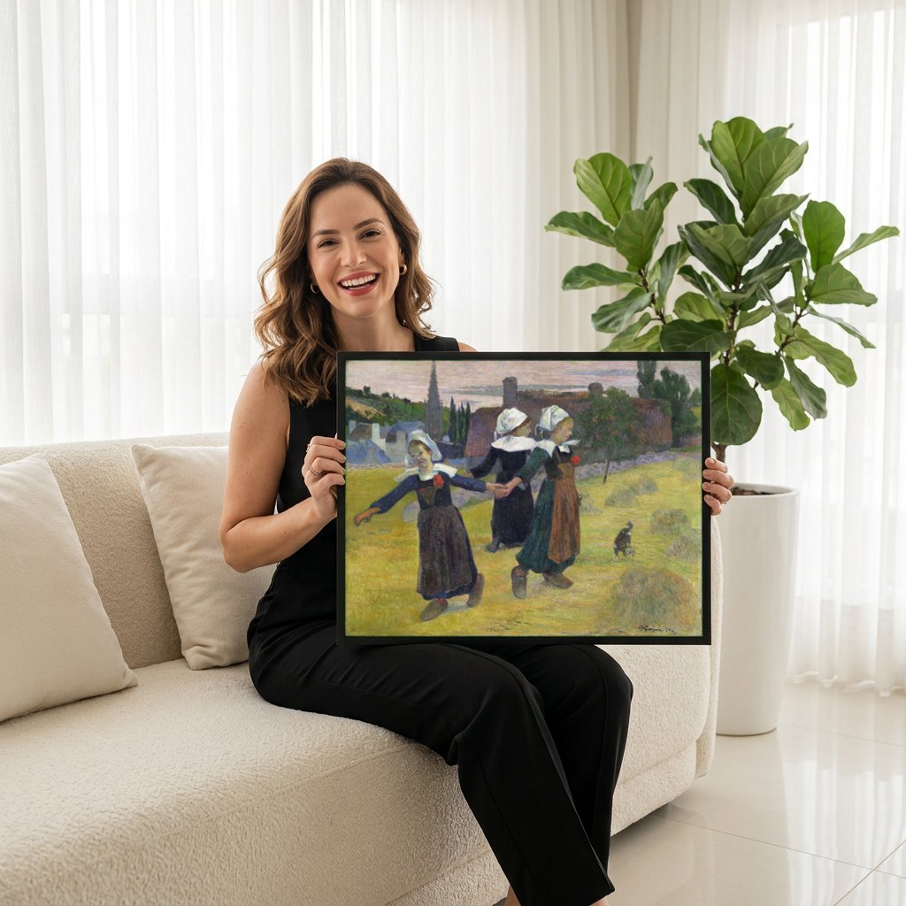 Quadro Decorativo A Ronda das Meninas - Paul Gauguin | modelo apresentando o quadro emoldurado