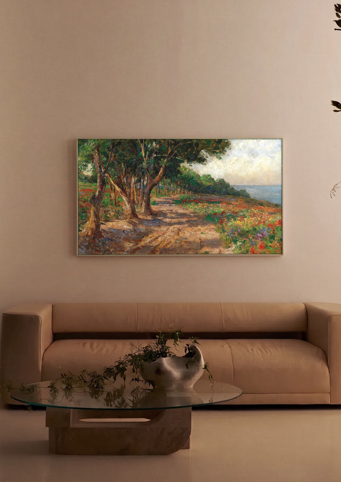 Quadro Decorativo Campo Florido à Beira-Mar - Olga Wisinger-Florian | quadro emoldurado na parede
