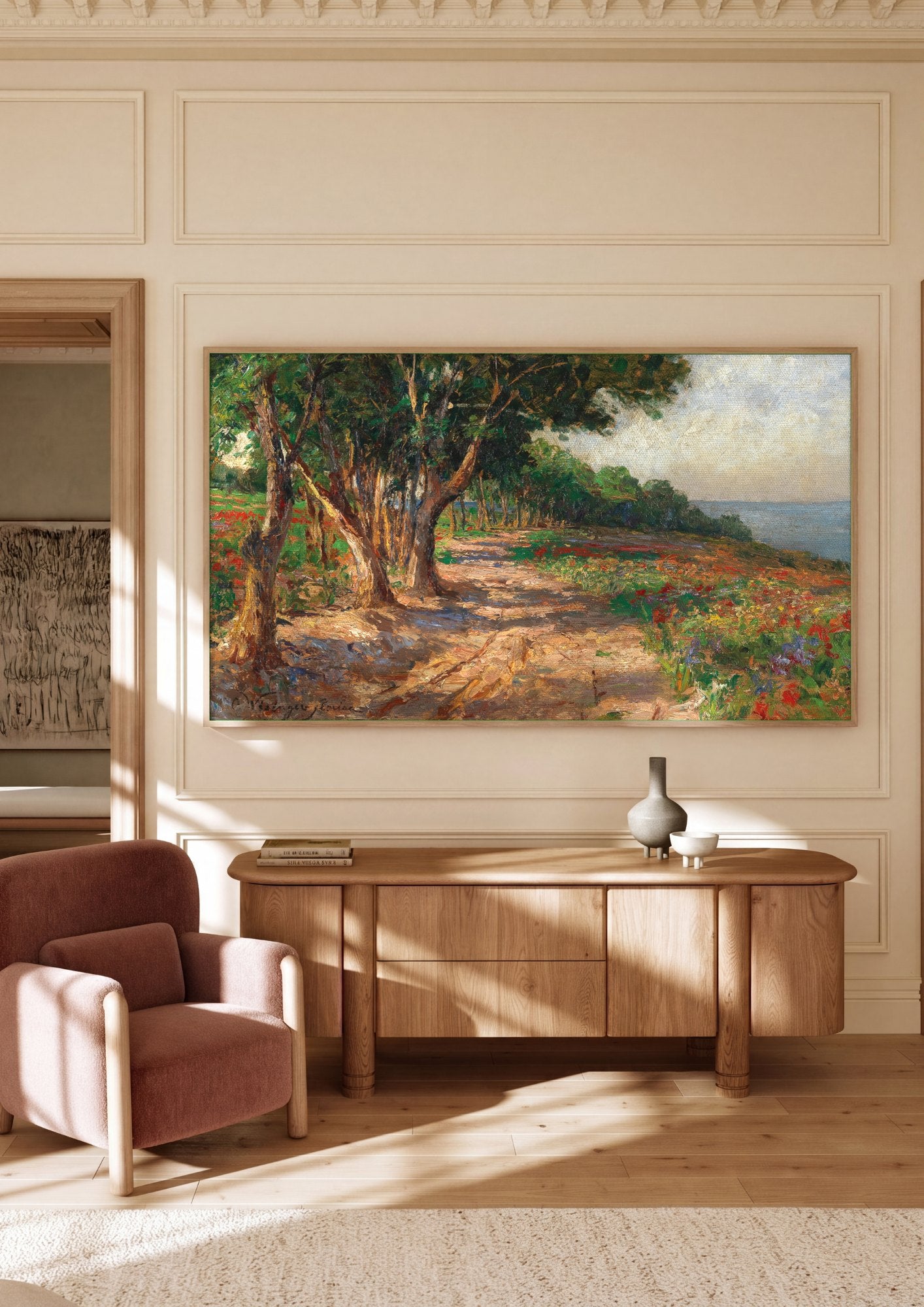 Quadro Decorativo Campo Florido à Beira-Mar - Olga Wisinger-Florian | quadro emoldurado na parede