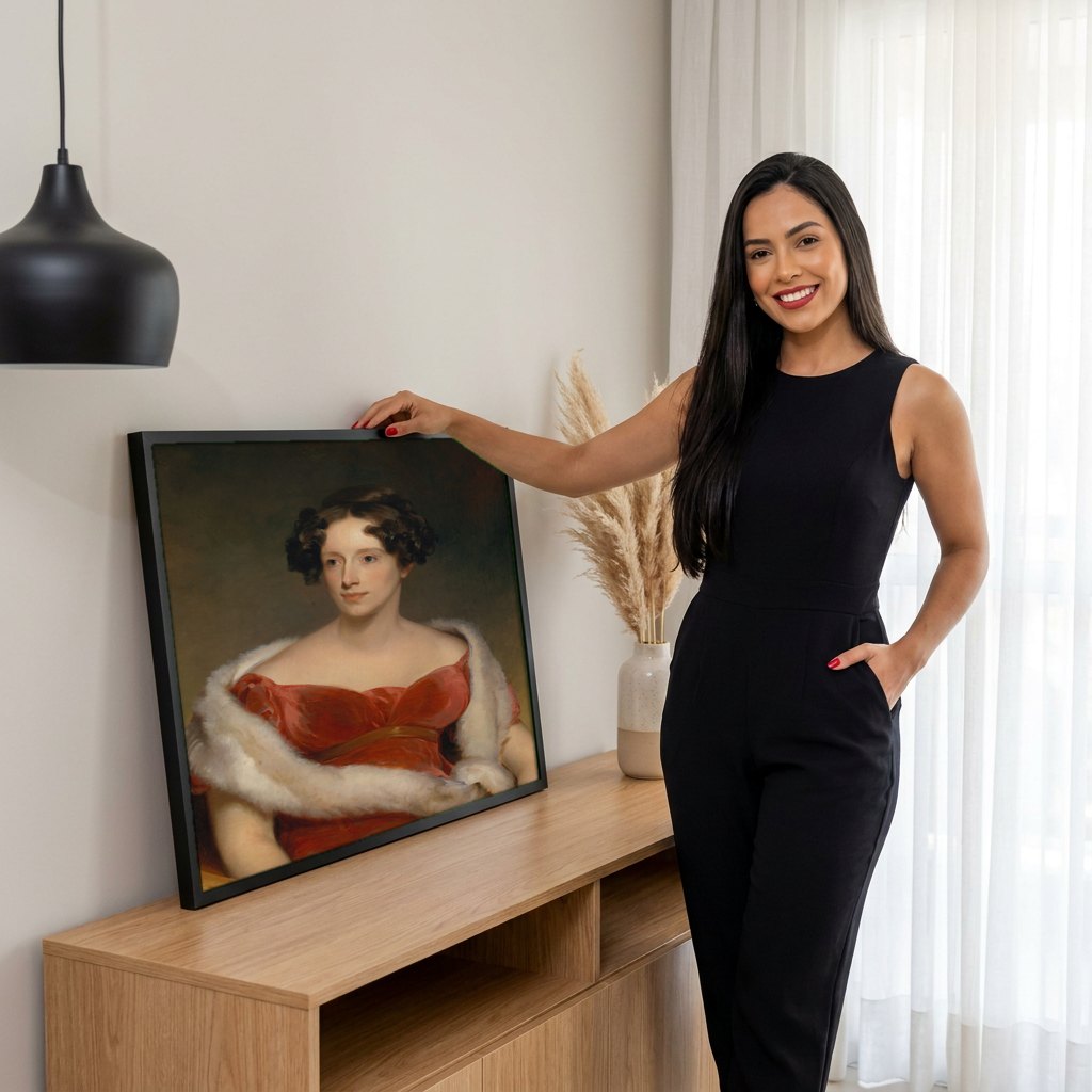 Quadro Decorativo: Retrato Feminino Elegante - Thomas Sully | modelo apresentando o quadro emoldurado