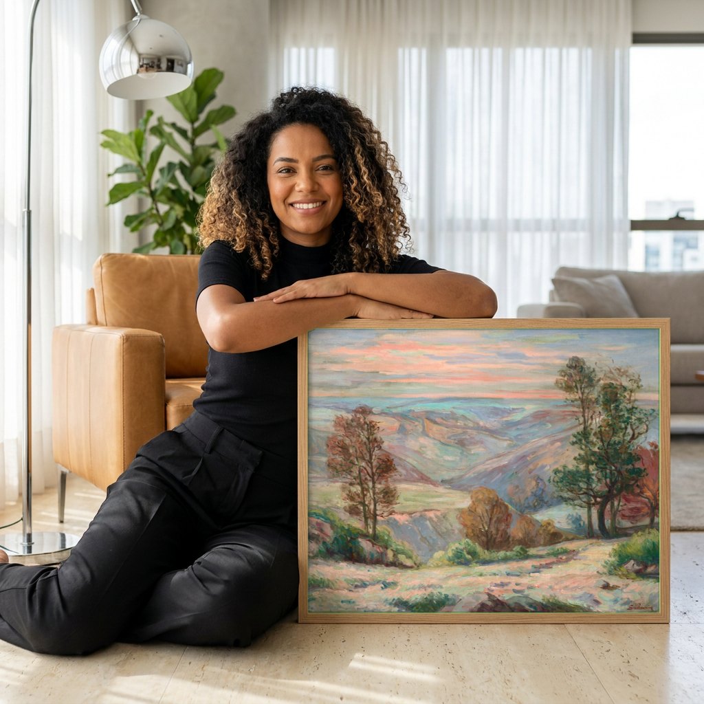 Quadro Decorativo Paisagem com Árvores - Armand Guillaumin | modelo apresentando o quadro emoldurado