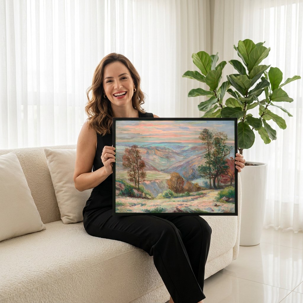 Quadro Decorativo Paisagem com Árvores - Armand Guillaumin | modelo apresentando o quadro emoldurado
