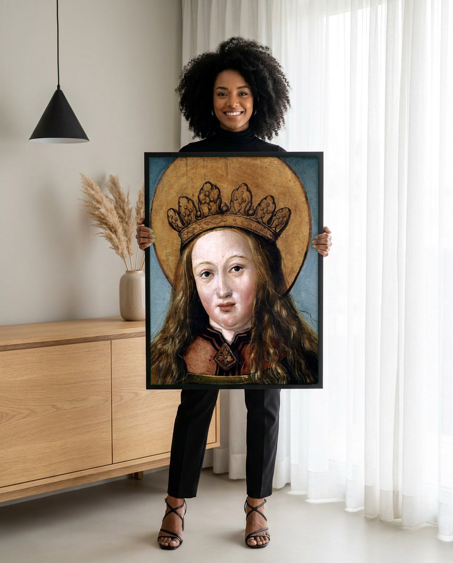 Quadro Decorativo A Virgem e o Menino - Hans Holbein, o Velho | modelo apresentando o quadro emoldurado