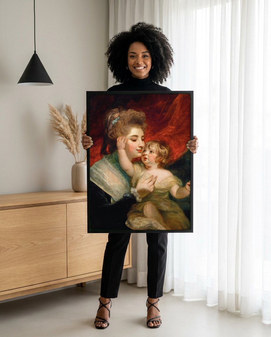 Quadro Decorativo Mãe e Filho - Sir Joshua Reynolds | modelo apresentando o quadro emoldurado