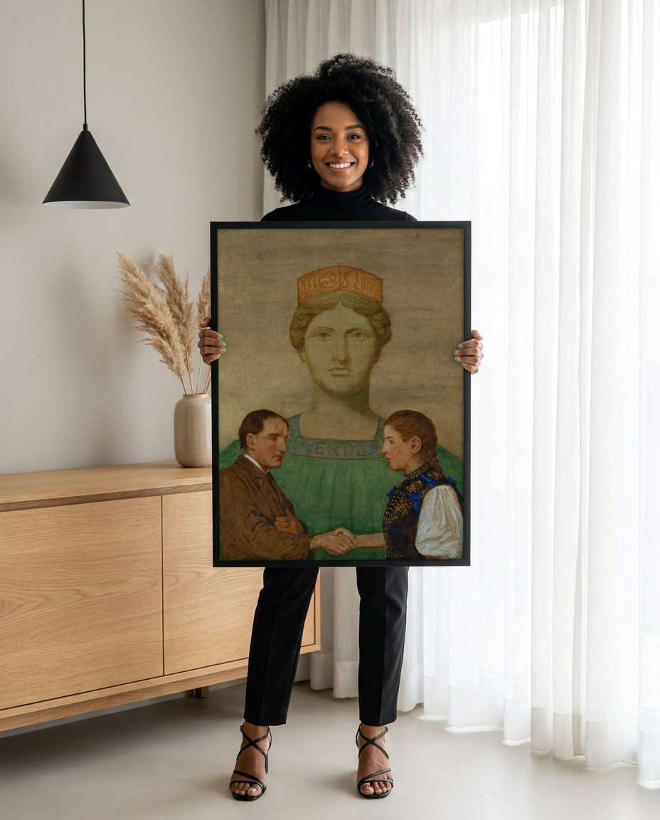 Quadro Decorativo A Terra - Hans Thoma | modelo apresentando o quadro emoldurado